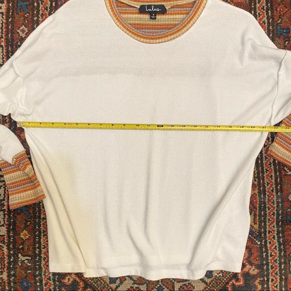 Lulu’s Cream & Fall Colors Stripes Color And Cuff Trim Oversized Sweater Top S - Picture 8 of 8